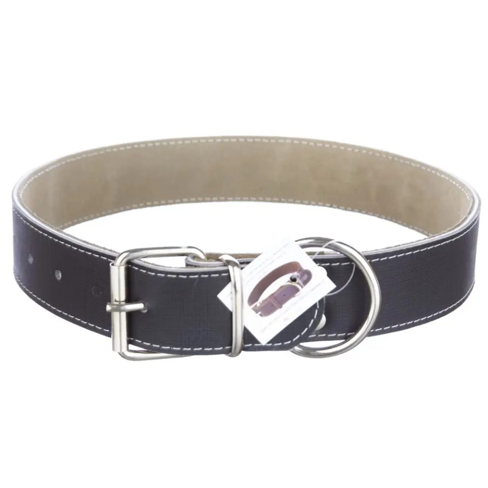Zgarda din piele, neagra, pentru caini de talie mare, 4 cm x 75 cm