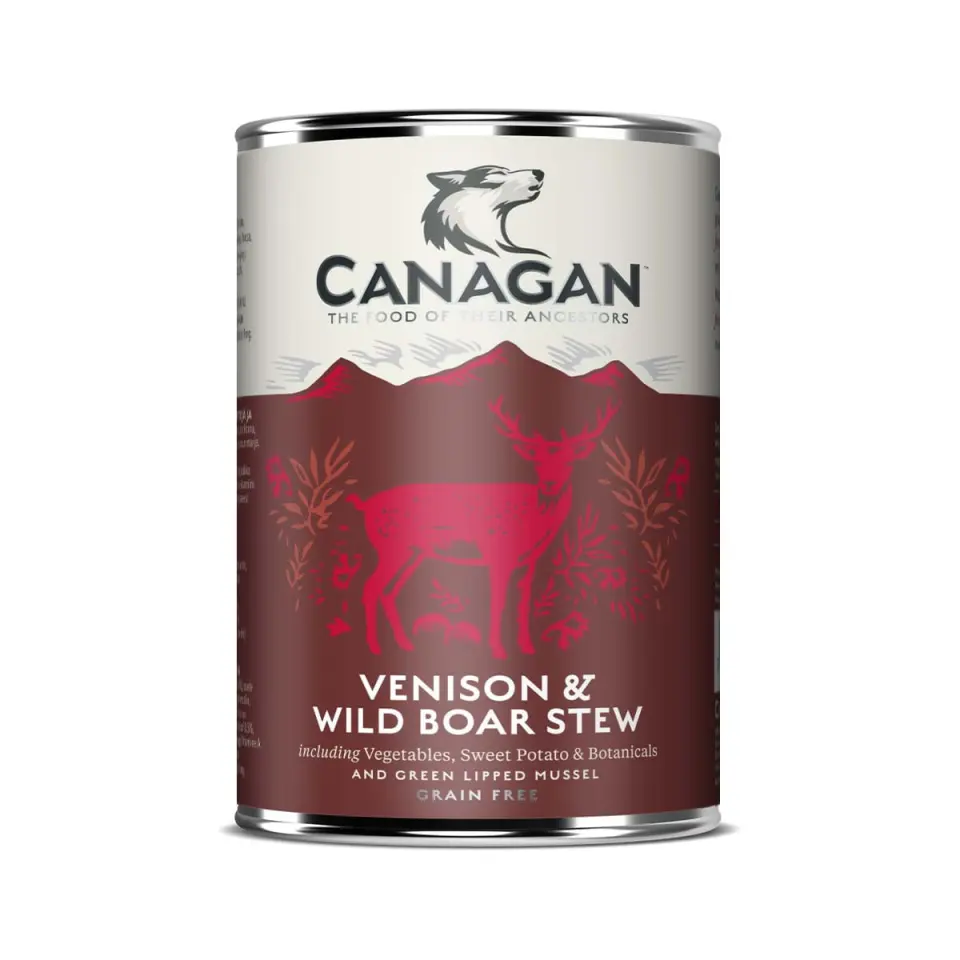 CANAGAN Venison&Wild Boar Stew, XS-XL, Vânat și Mistreț, conservă hrană umedă fără cereale câini junior & adult, (în supă), 400g