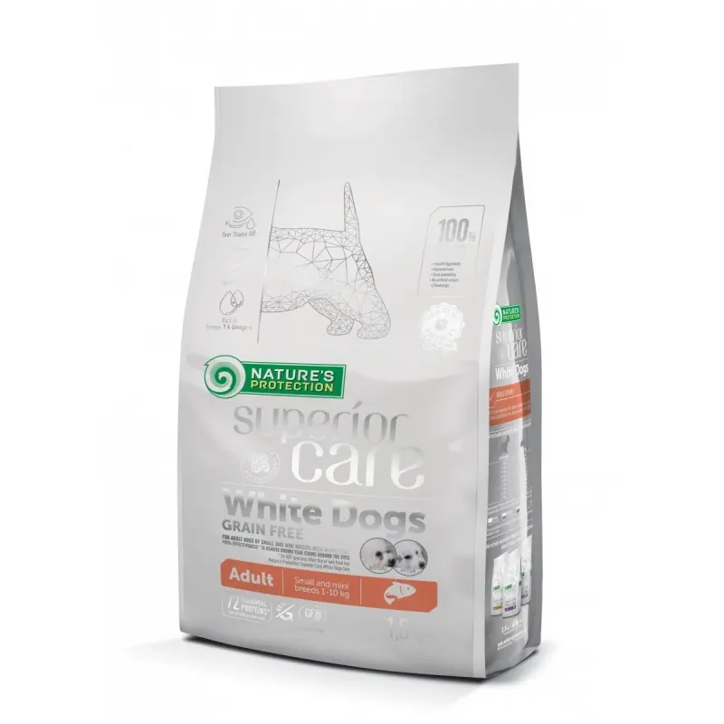 Nature's Protection Superior Care White Dogs Grain Free Small & Mini Adult, somon, 10 kg