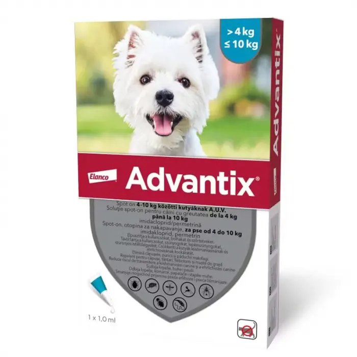 Pipeta antiparazitara Advantix pentru caini 4 kg - , 10 kg ( 1 pipeta )