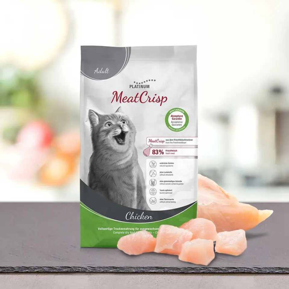 PLATINUM MeatCrisp, Pui, hrană uscată pisici, deshidratat, 1.5kg