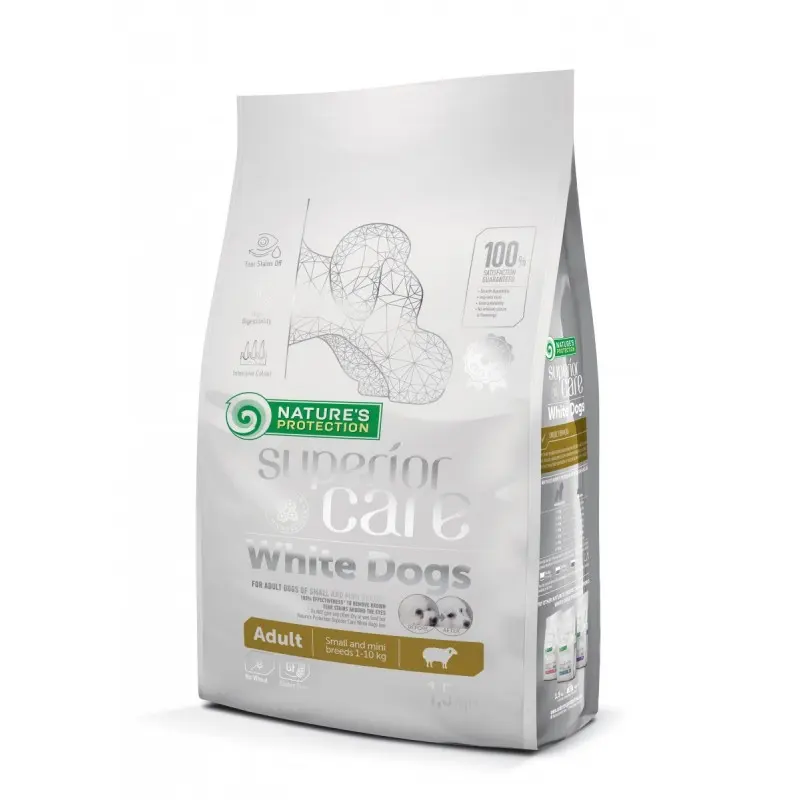 Nature's Protection Superior Care White Dogs, miel, hrana uscata pentru caini adulti de talie mica cu blana alba, 10 kg