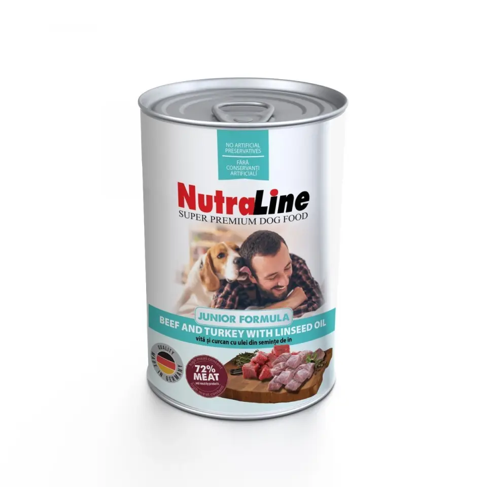 Hrana umeda caini, Nutraline Junior Vita, Curcan & Ulei de In, 400 g