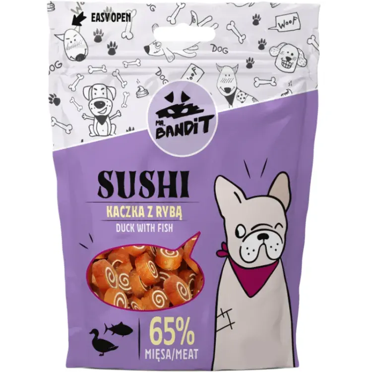 Recompense pentru caini Mr. Bandit Sushi cu rata peste 80 gr