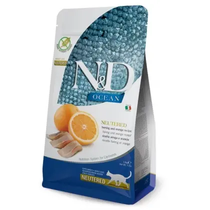 Hrana uscata pentru pisici ND Ocean Adult Neutered cu hering portocala 1,5 kg