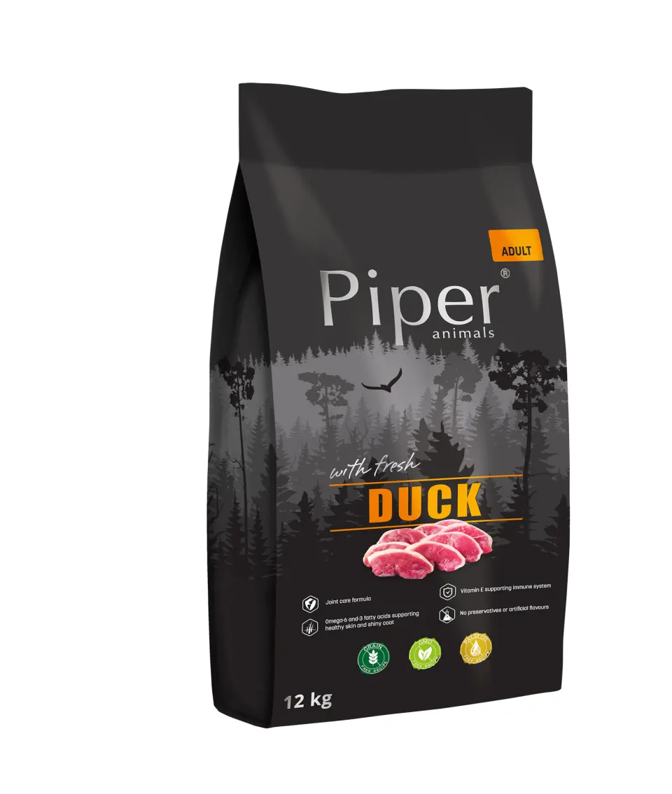 Hrana uscata pentru caini, Piper, adult, rata, 12 kg