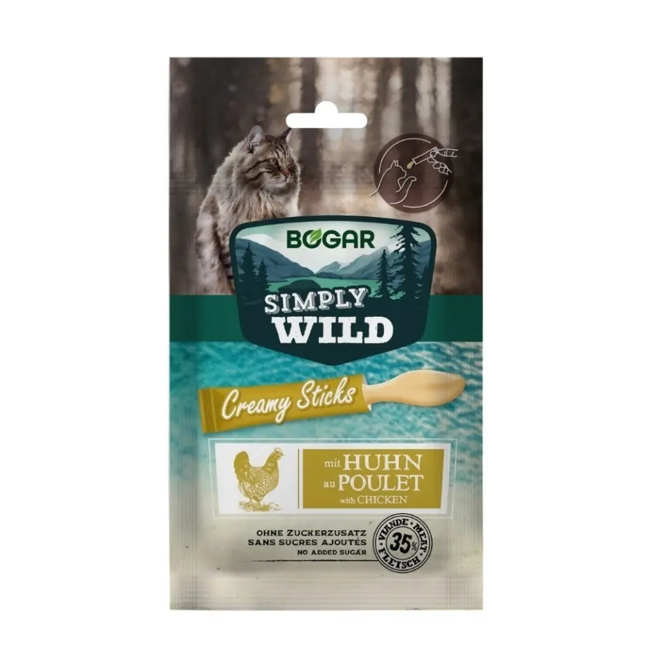 Recompense pentru pisici - Bogar Simply Wild - Creamy Sticks - Somon - 5 x 15 g