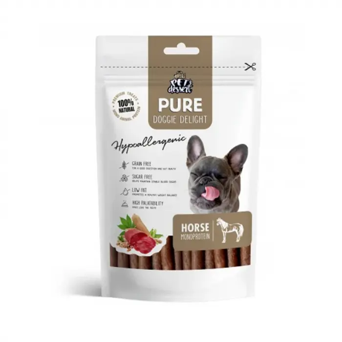 Recompense pentru caini Pet s Dessert Hypoallergenic cu carne de cal 80 gr