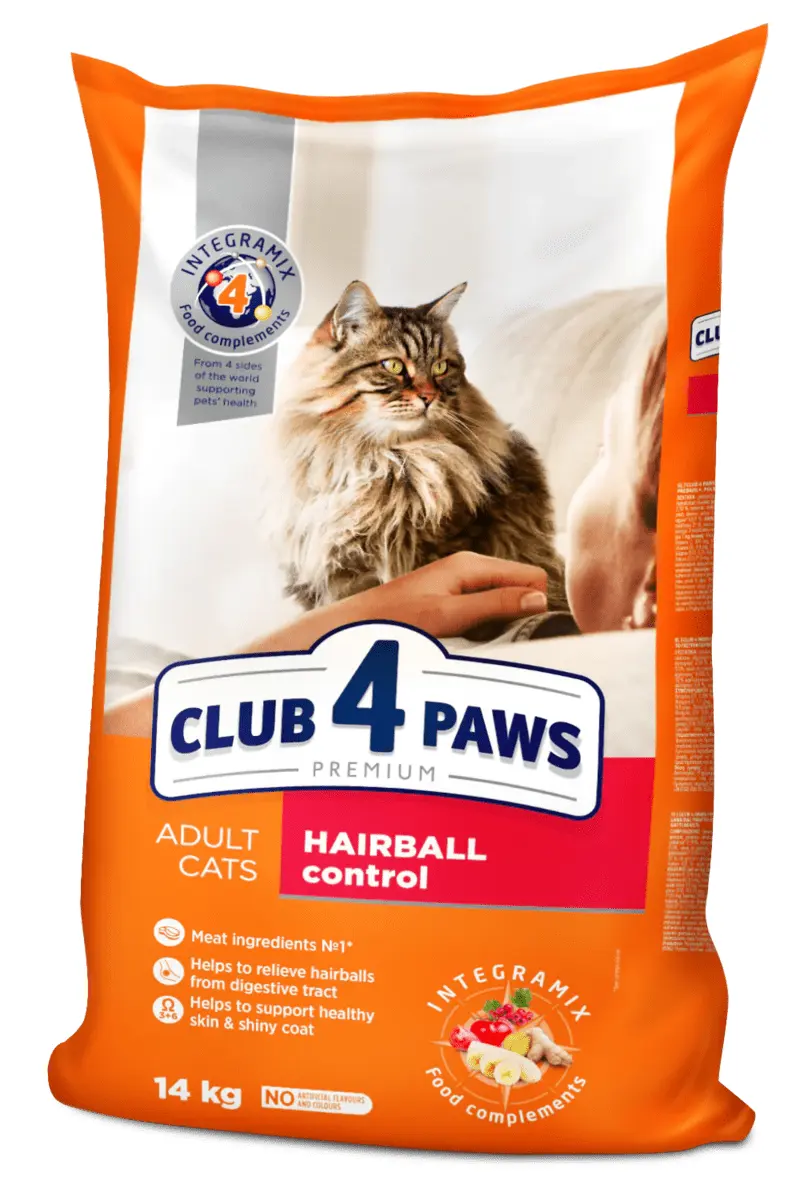 Hrana uscata pentru pisici adulte, cu efect de eliminare a ghemotoacelor de blana, CLUB 4 PAWS PREMIUM, 14 kg