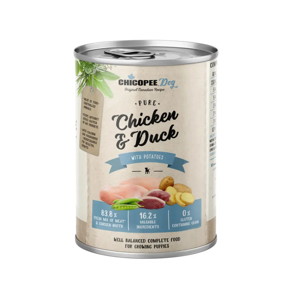 Hrana umeda caini, Chicopee Pure Chicken & Duck, Puppies, 400 g