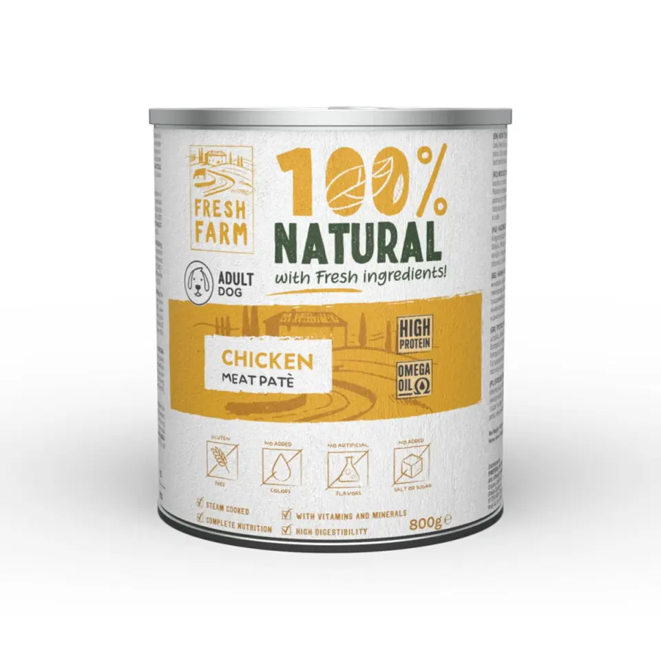 FRESH FARM Smooth, XS-XL, Pui, conservă hrană umedă câini, (pate), 800g