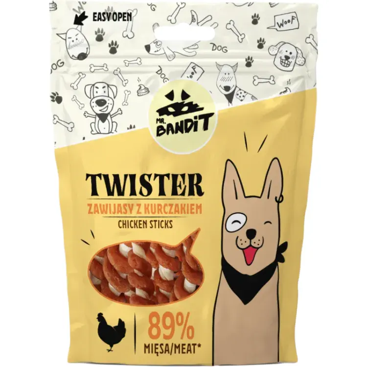 Recompense pentru caini Mr. Bandit Twister Sticks cu pui 80 gr