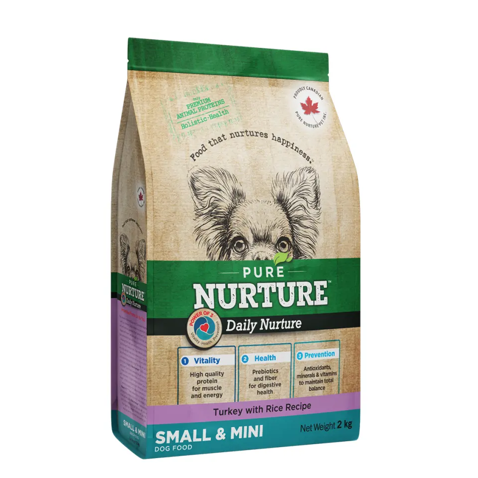 Hrana caini de talie mica si mini Pure Nurture, cu orez si curcan, 2 kg