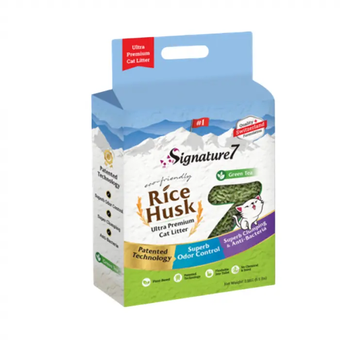 Asternut igienic pentru pisici Signature7 Green Tea Rice Husk 7L