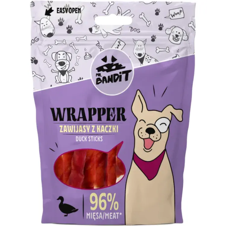 Recompense pentru caini Mr. Bandit Wrapper Sticks cu rata 80 gr