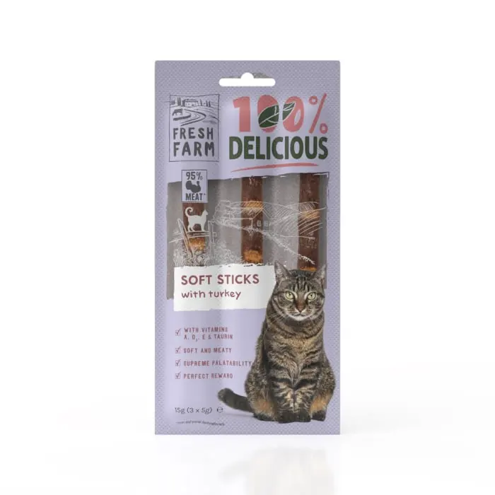 Recompense pentru pisici Fresh Farm Soft Sticks cu curcan 3 x 5 gr
