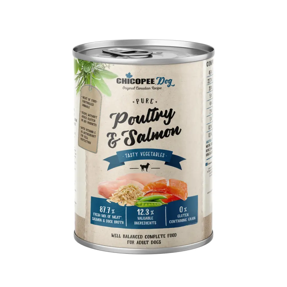 Hrana umeda caini, Chicopee Poultry & Salmon, Adult, 400 g