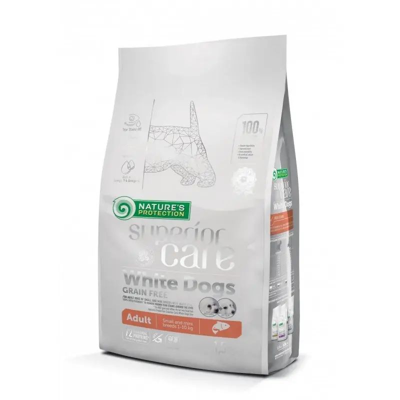 Hrana uscata pentru caini Nature s Protection Superior Care White Dogs Adult Small Mini cu somon 10 kg