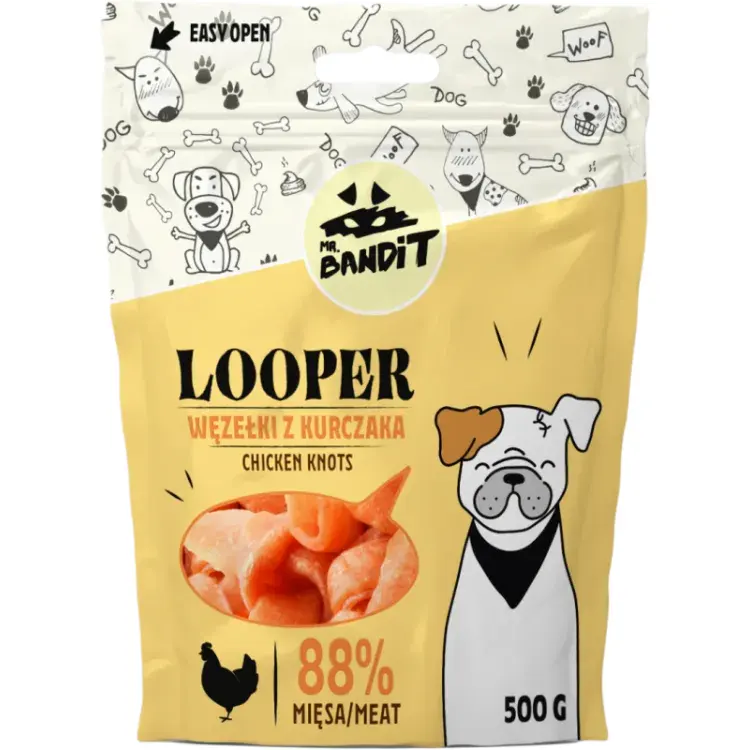 Recompense pentru caini Mr. Bandit Looper Knots cu pui 500 gr