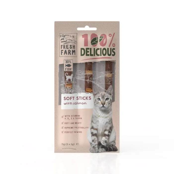 Recompense pentru pisici Fresh Farm Soft Sticks cu somon 3 x 5 gr