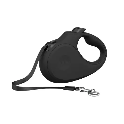 Lesa retractabila pentru caini, neagra, lungime 3 m, pentru caini cu greutate de pana la 12 kg, cu maner ergonomic si sistem de prindere carabina din otel inoxidabil
