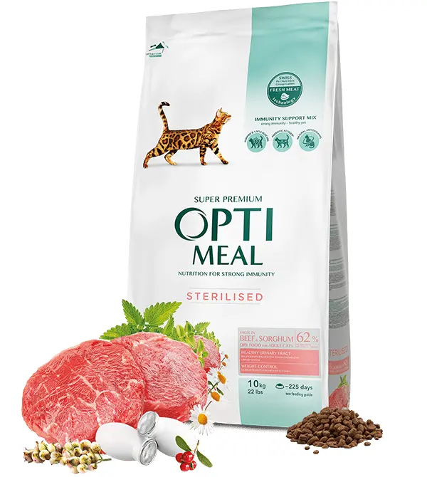 Hrana uscata pentru pisici adulte, Super Premium OPTIMEAL DRY FOOD, vita si sorg, 10kg