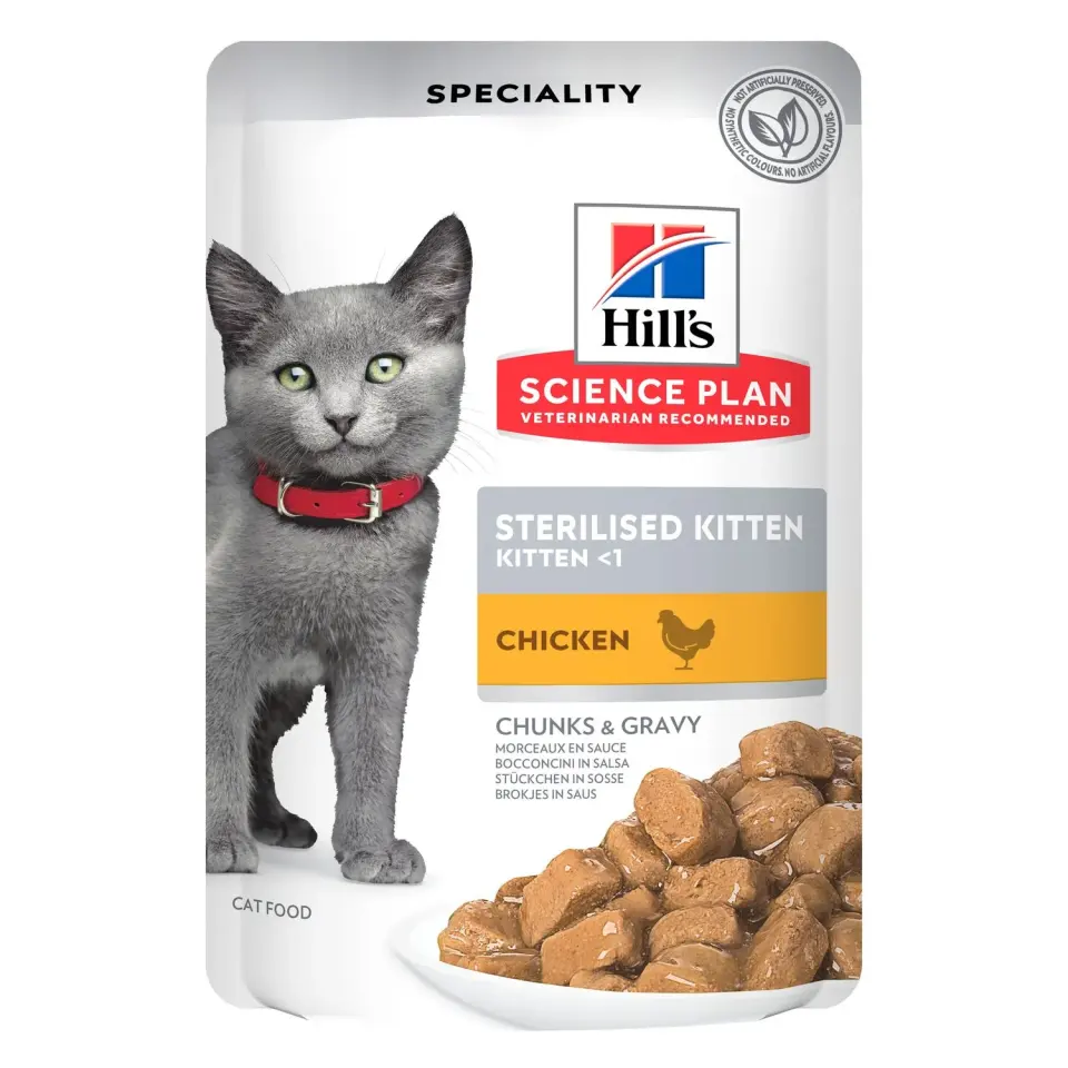 Hrana umeda pentru pisici Hill s SP Sterilised Kitten cu pui 85 gr