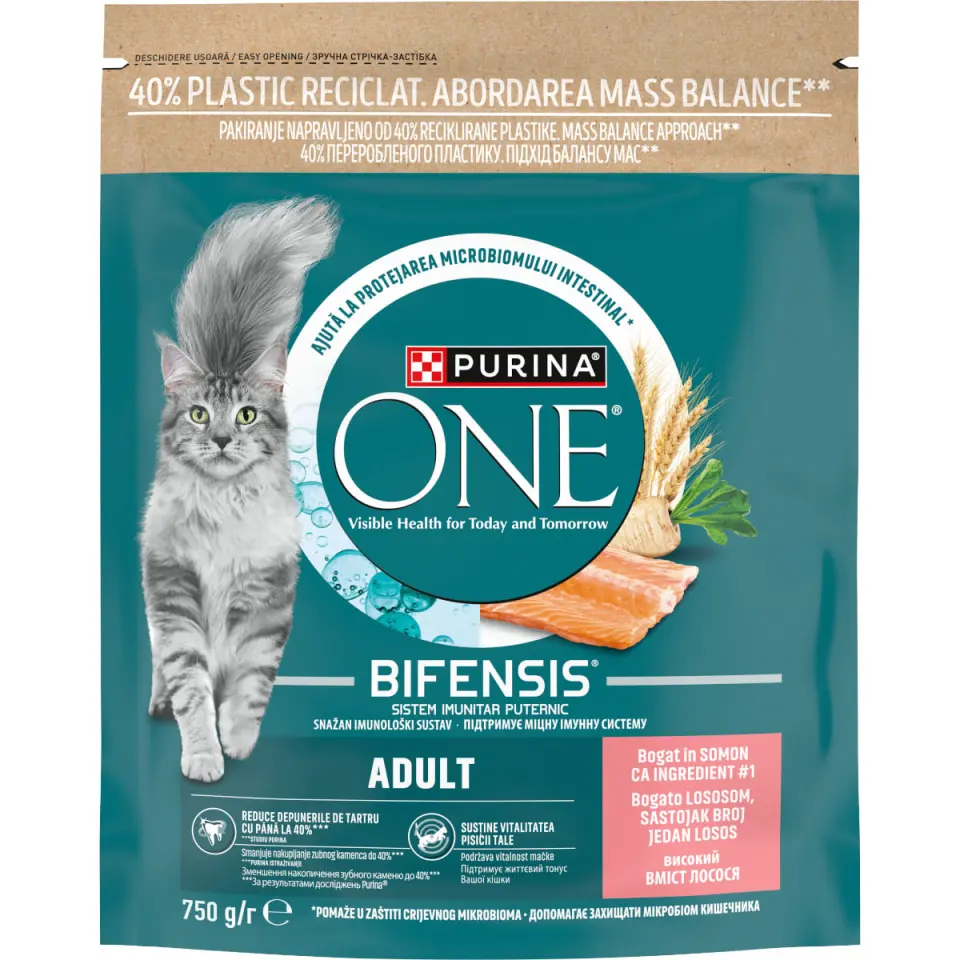 PURINA One Adult, Somon, hrană uscată pisici, 750g