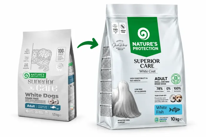 Hrana uscata pentru caini Nature s Protection Superior Care White Dogs Adult Small Mini cu peste alb 10 kg