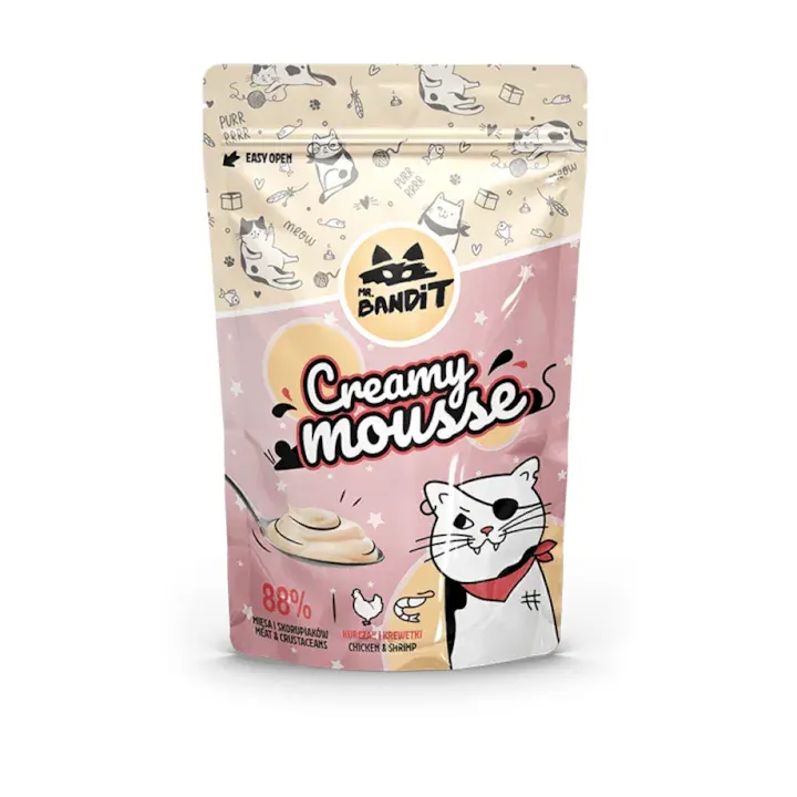 Recompense pentru pisici Mr. Bandit Creamy Mousse cu pui creveti 6 x 10 gr