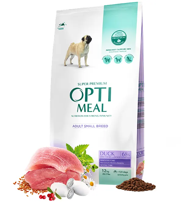 Hrana uscata pentru caini adulti de talie mica, Super Premium OPTIMEAL DRY FOOD, rata, 12kg
