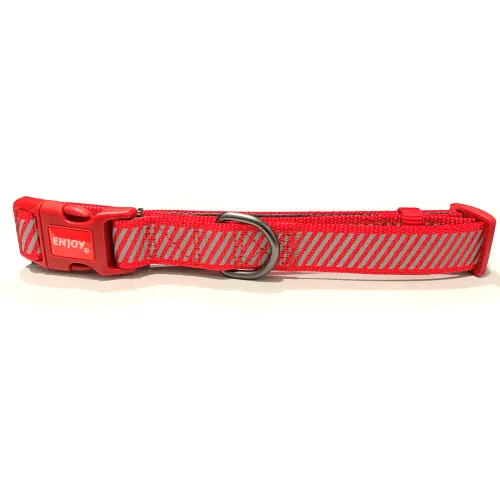 Zgarda rosie din nylon si neopren, pentru caini, Enjoy 1.6 X 28-42 cm