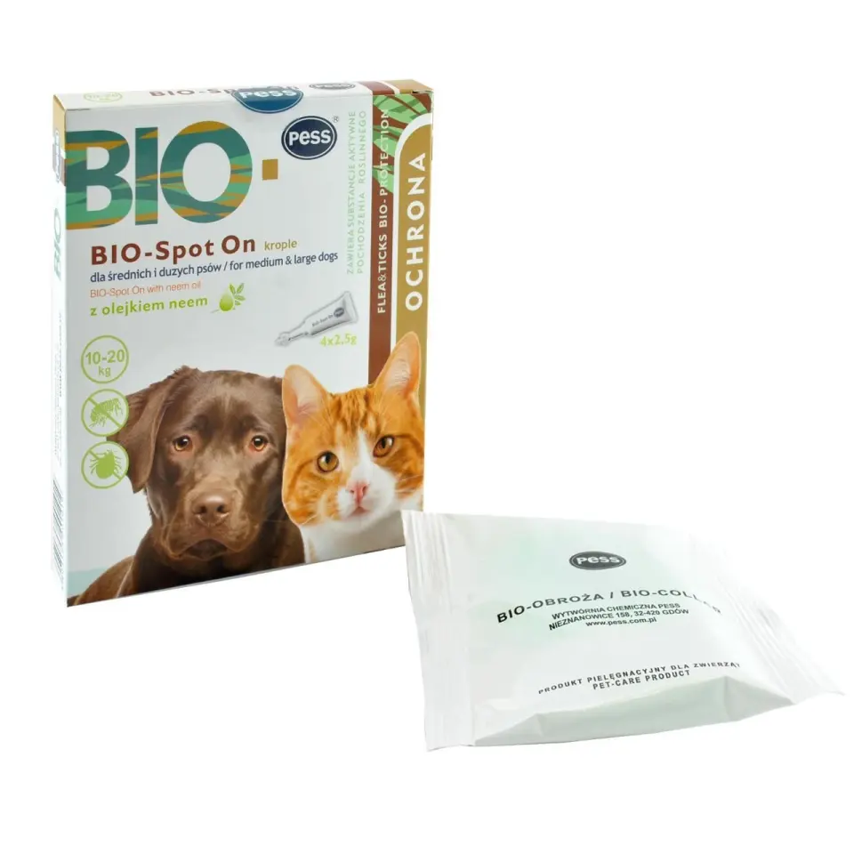 Pipeta Antiparazitara Caine Talie Medie & Mare PESS Bio-Spot On cu Ulei de Neem, 4x2.5 g/ 10-20 kg