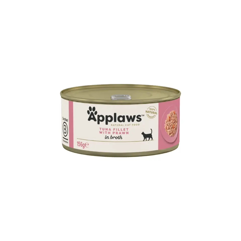 APPLAWS File, Ton și Creveți, conservă hrană umedă pisici, (în supă), 156g