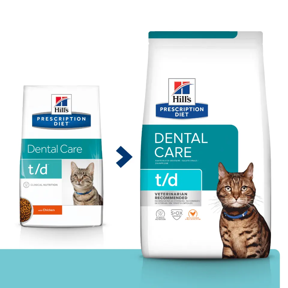 HILL'S Prescription Diet t/d Dental Care, Pui, dietă veterinară pisici, hrană uscată, afecțiuni dentare, 1.5kg