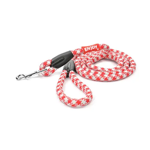 Lesa sport reflectorizanta pentru caini, rosie, din poliester, lungime 60 cm, latime 1.6 cm