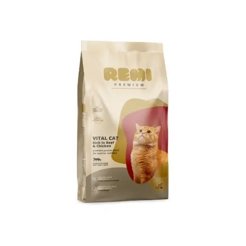 Hrana Uscata Pisici, Remi Premium Adult Vital cu Vita si Pui, 1.5 kg