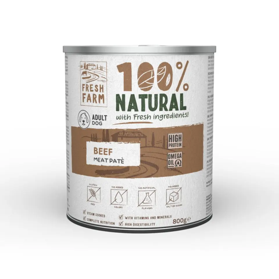 FRESH FARM Smooth, XS-XL, Vită, conservă hrană umedă câini, (pate), 800g