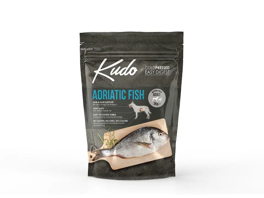 Kudo Adult Mediu-Maxi - Hrana uscata, presata la rece - Peste - 3kg