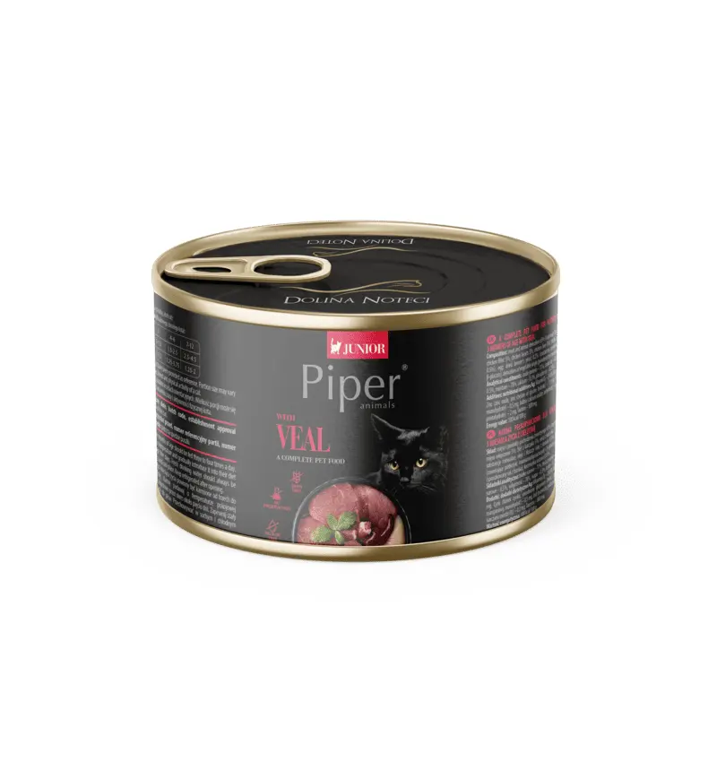 Hrana umeda pentru pisici junior PIPER CAT, vitel, conserva 185g