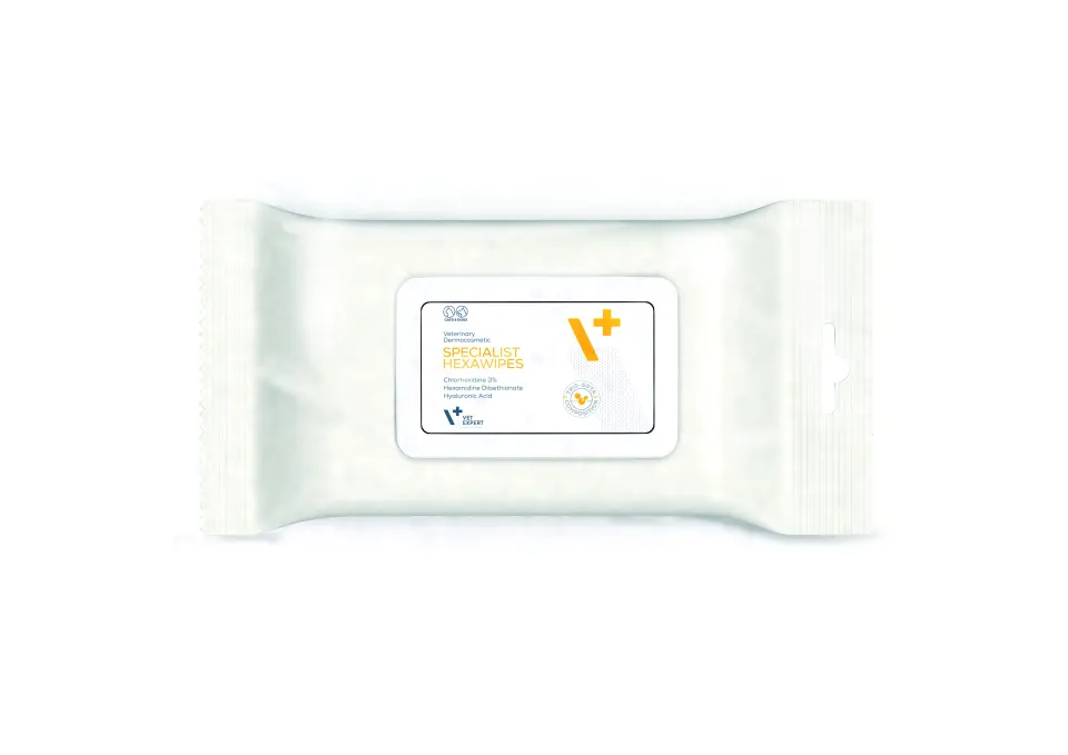 Servetele antibacteriene, cu clorhexidina, Specialist HEXAWIPES, pentru caini si pisici, 40 buc