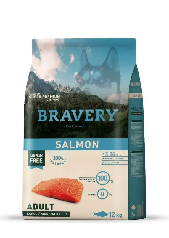 Hrana Uscata Caini, Bravery Dog, Large-Medium Adult, Somon, 12 kg