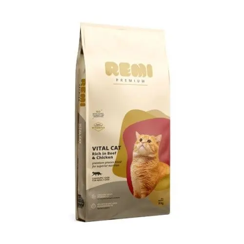 Hrana Uscata Pisici, Remi Premium Adult Vital cu Vita, 8 kg