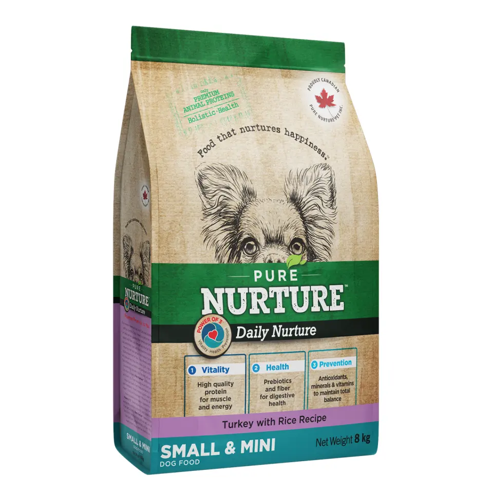 Hrana caini de talie mica si mini Pure Nurture, cu orez si curcan, 8 kg