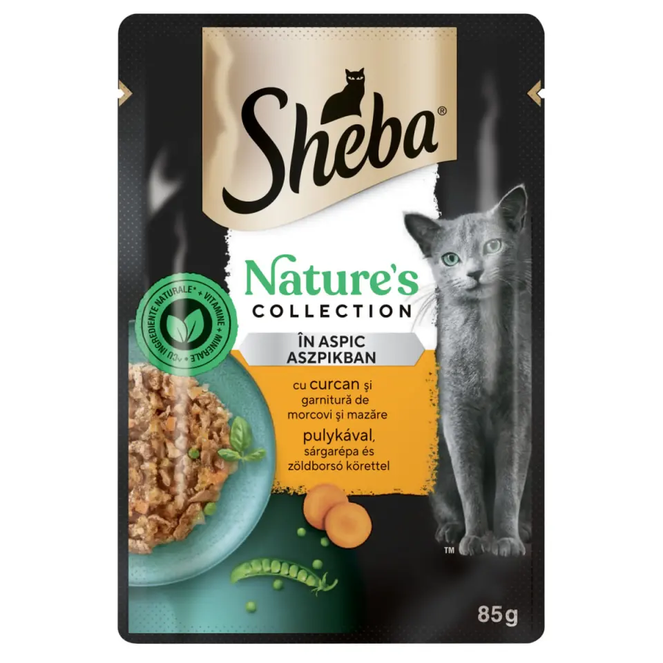 SHEBA Nature's Collection, Curcan și Legume, plic hrană umedă fără cereale pisici, (în aspic)