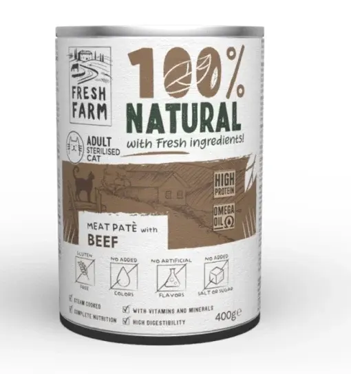 Conserva pentru pisici Fresh Farm Smooth Pate Sterilised cu vita 400 gr