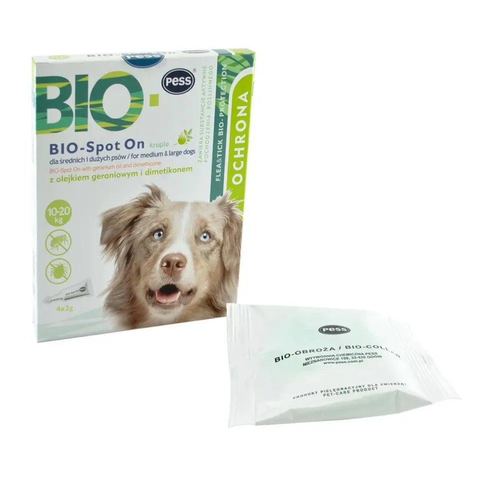 Pipeta Antiparazitara Caine Talie Medie & Mare PESS Bio-Spot On cu Ulei de Geranium si Dimethicone, 4x2 g/ 10-20 kg