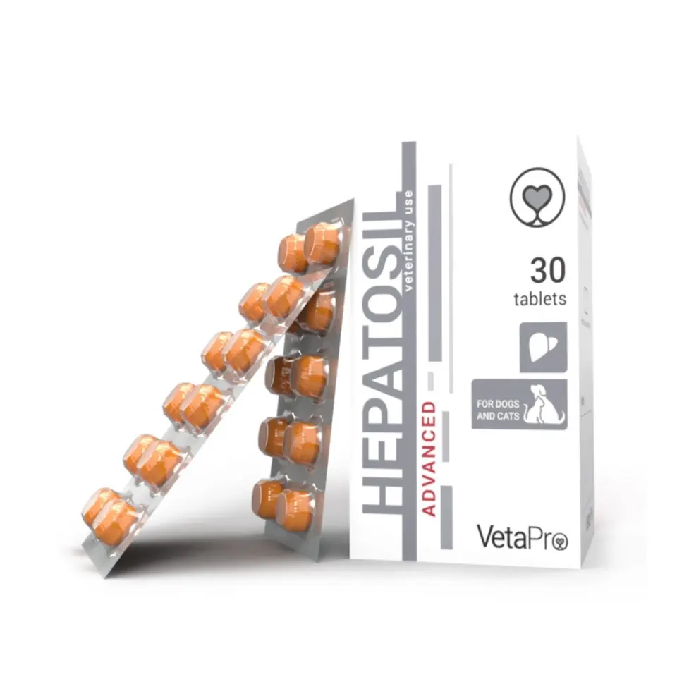 Vetapro Hepatosil Advanced, Suport Hepatic Caini si Pisici, 30 tablete
