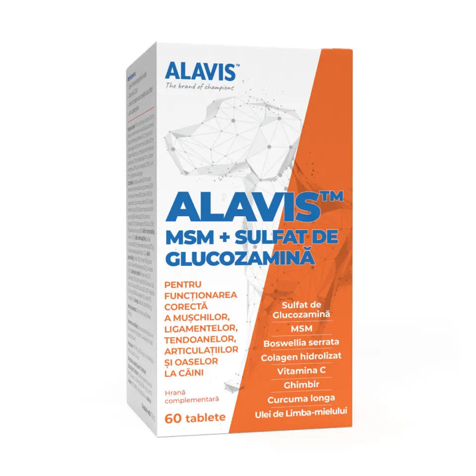 ALAVIS MSM + Sulfat de Glucozamina, supliment sistem articular câini, comprimate
