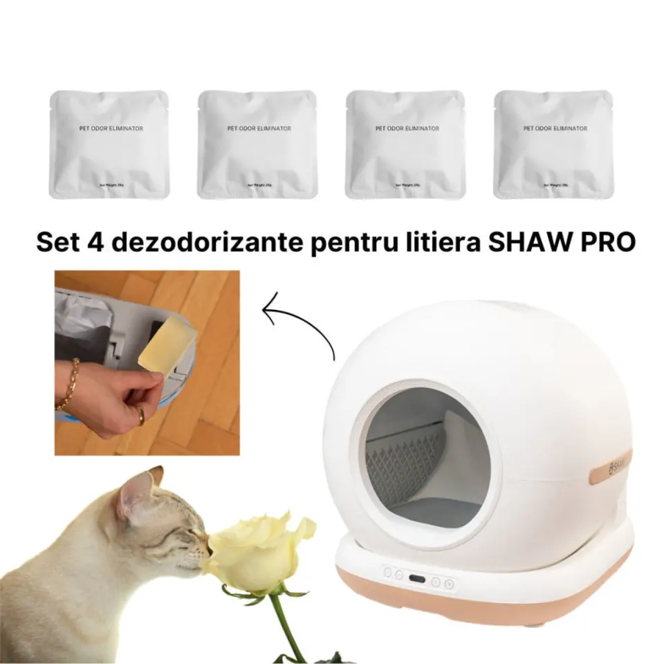 SHAW Set Odorizant Litiera Automata SHAW PRO/ ULTRA/ ULTRA VIEW, odorizant litieră pisici, 28g x4 buc